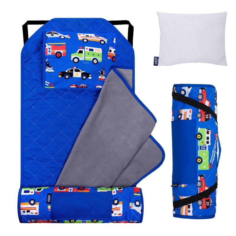 Wildkin Modern Kids Nap Mat â€“ Soft Cotton Blend with Pillow & Elastic Straps for School & Travel - Heroes - Image 1